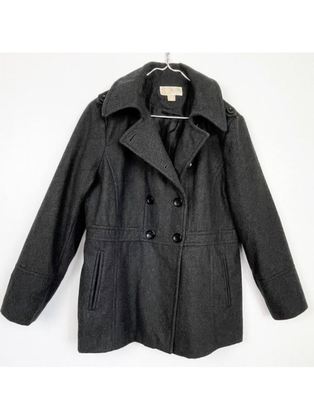 Michael Kors peacoat Charcoal gray double breasted wool blend Coat XLarge